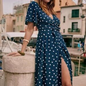 Sezane Sarah Dress Navy Polka Dots - Size 6